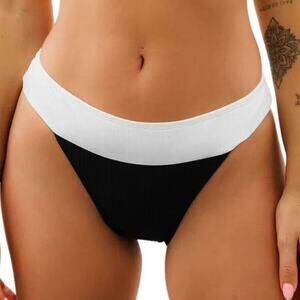 Cupshe Women's Black White Multi Way Colorblock Mid Rise Bikini‎ Swim Bottom M
